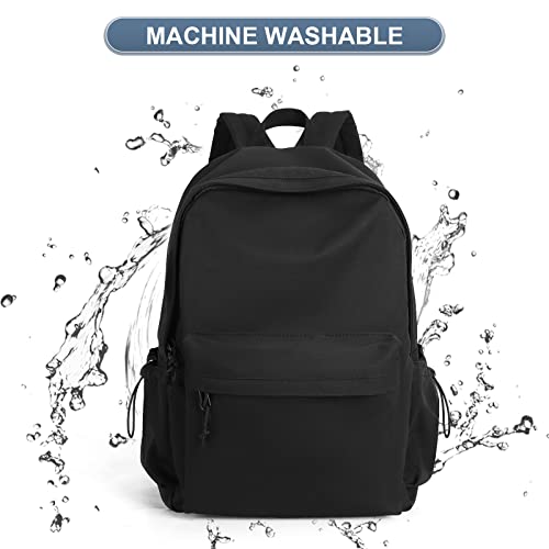 Image of Black School Backpack for Girls Women Waterproof High School Book Bag Cute Backpack for Men Teens Boys, Lightweight Simple Middle School Back Pack Daypack