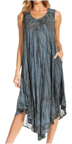 Sakkas Kara Long Draped Sleeveless Marbled Caftan Dress/Cover Up