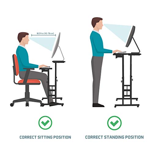 Qwork 2-Tier Mobile Standing Desk Stand Up Desk Height Adjustable Laptop Desk Home Office Workstation Ergonomic Sit-to-Stand Table Tilting Computer Desk on Wheels for Home Office School, Black