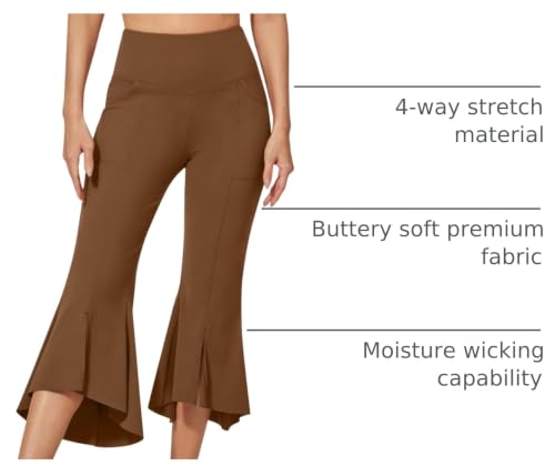Image of G4Free Capri Pants for Women Stretch Yoga Dress Pants with Pockets Ruffle Bell Bottom Athletic Work Leggings