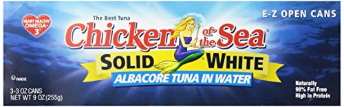 Chicken of the Sea Solid White Tuna in Water, 3-Count, 3-Ounce Cans (Pack of 8)