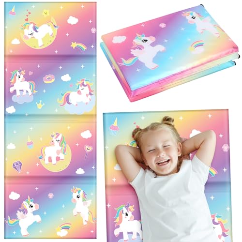 Image of Shellwei Vinyl Nap Mat Kid Preschool Daycare Sleep Mat,Rainbow Unicorn
