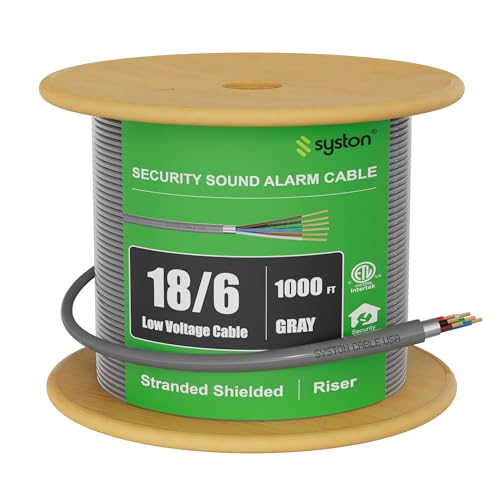 SYSTON 18/6 Fire Security Burglar Station Sound Alarm Control Cable Wire, Riser-Rated CMR/CL3R Shielded Stranded Copper, UV Resistant for Indoor/Outdoor 0-30V Low Voltage Use, UL/ETL Listed, Gray