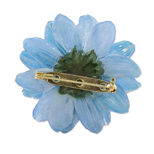 Novica Handmade Natural Aster Brooch Pin Flower From Thailand Leaf No Stone Floral 'Let It Bloom In Sky Blue' #TOP2