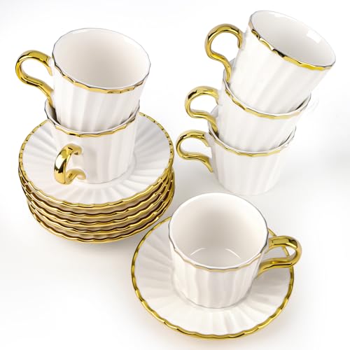 Hebaogugu Espresso Cups with Saucers, 3.5 oz Turkish Coffee Cup