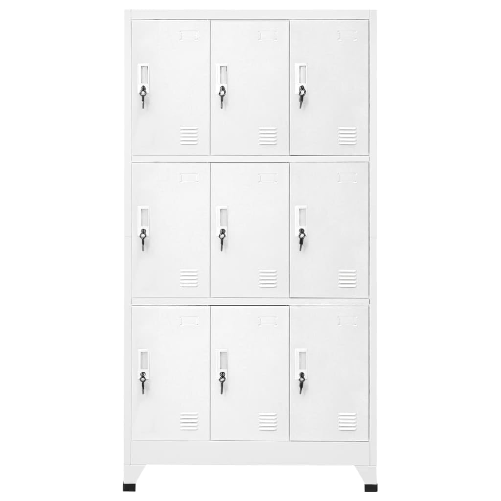 Armadietto industriale in acciaio con 9 scomparti chiudibili a chiave, 90 x 45 x 180 cm, grigio, per ufficio, scuola, palestra, armadietto in metallo con porta targhette
