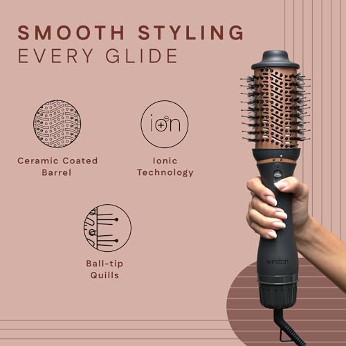 Image of WINSTON 3 in 1 Hair Styling Blow Brush Grey - Blow Dryer, Curling Iron, & Volumizing Brush with Adjustable Heat Versatile Hair Tool - 1 Year Warranty (Grey)