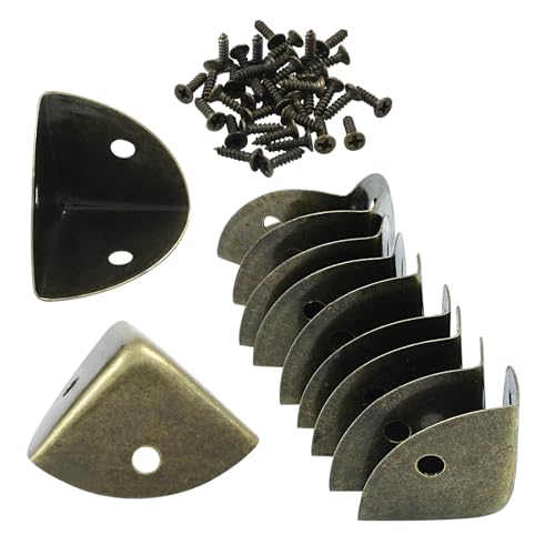 Image of 12 Pcs Metal Corner Protectors Bronze Edge Guard Furniture Edge Corner Cover Angle Corner Brackets with Mounting Screws for Box Table Cabinet(1 inchx1 inchx1 inch)