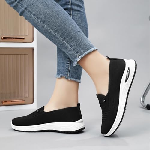Slip On Sneakers Women Breathable Mesh Knitted Woven Low Top Walking Shoes Lightweight Wide Width Non-Slip Shoes 6