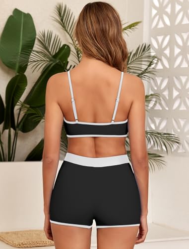ZAFUL Women's Sporty High Waisted Bikini Shorts Sets Tummy Control Swimsuits Modest Bathing Suit Shorts Swim Suits Teens2