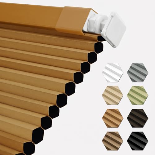 Shade&Beyond Custom Size No Drill Cordless Cellular Shades, Camel