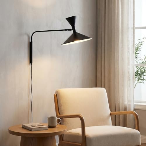 BARCELONA LED Applique Murale Industrielle Grand Modèle 40 cm, Lampe Murale à Bras Articulé, Style Vintage, Abat-jour Métal Noir Intérieur Blanc, Idéal...