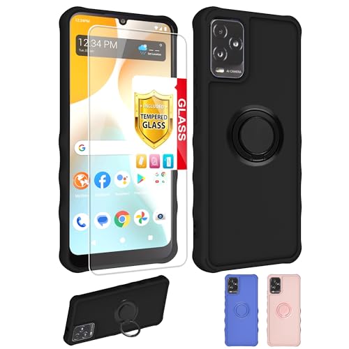 jioeuinly BLU View 5 Pro Case Compatible for BLU View 5 Pro Phone Case 4G B170D Cover [with Tempered Glass Screen Protector][ 2MM Thickening Super Protection][Ring Support] Black