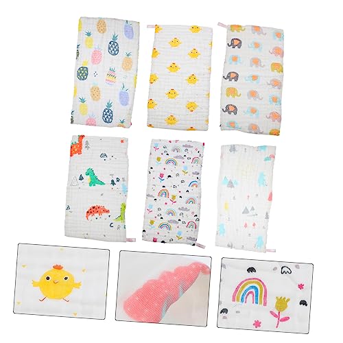 6Pcs Cartoon Face Towels Soft Cotton Drool Bibs for Creative Design for Daily Use Keeps Dry from Spit Ups for Teething and Eating4