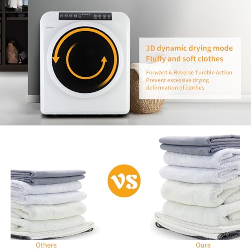 ROVSUN 3.5 Cu.Ft Portable Clothes Dryer, High End Front Load Tumble Laundry Dryer with LCD Touch Screen, Stainless Steel Tub for Apartment, Home, Dorm-110V, Classic White
