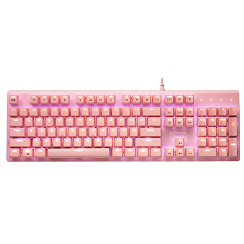 Teclado mecánico 104 teclas PBT i-rocks K75M rosa con luces LED e interruptor Cherry MX 2