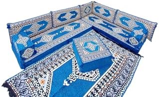 arabicsofa U Shaped Arabic Sofa Set – Royal Blue Modular Floor Seating for Guest Room