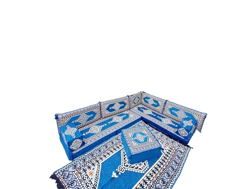 arabicsofa U Shaped Arabic Sofa Set – Royal Blue Modular Floor Seating for Guest Room