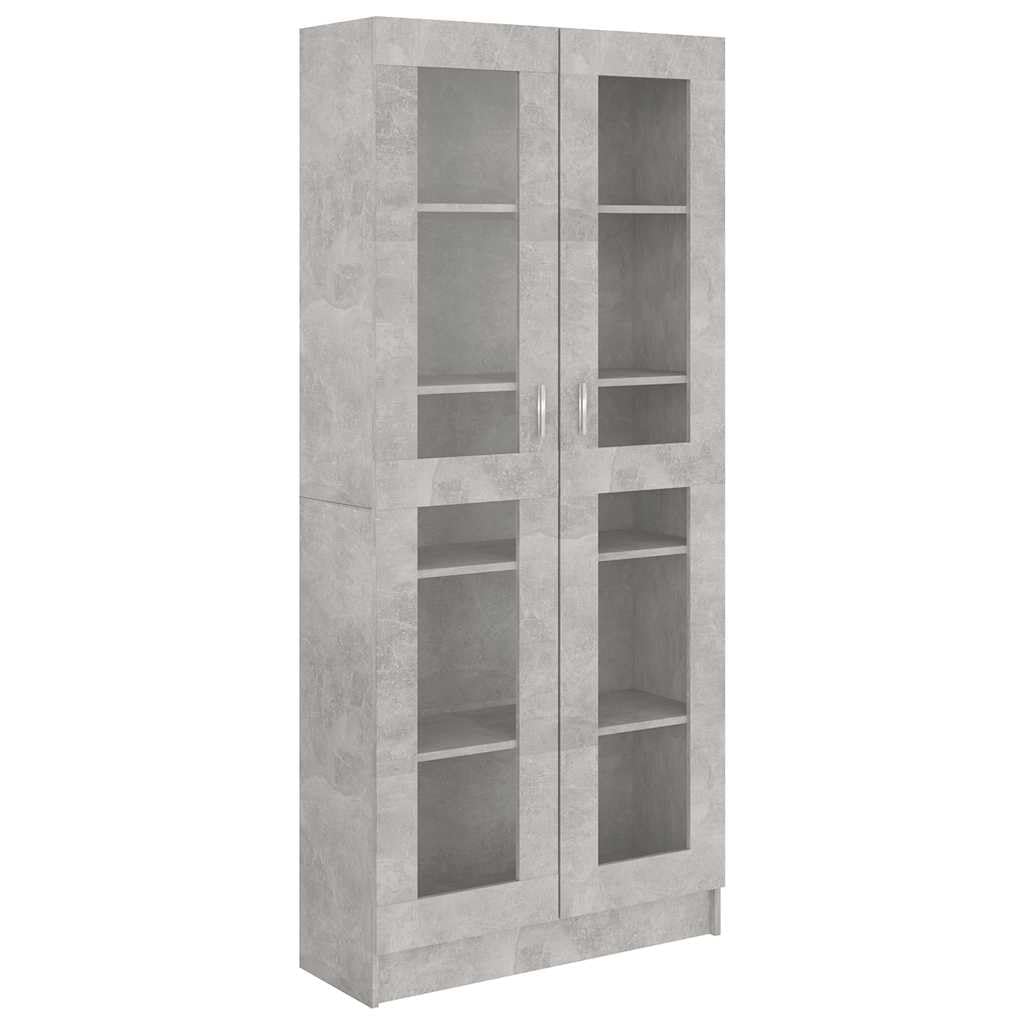 Armario genérico vitrina gris hormigón 82,5 x 30,5 x 185,5 cm, estantería de madera de ingeniería con 5 compartimentos y 2 puertas, almacenamiento para libros, revistas, DVD y decoración