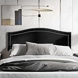 Castle Place Twin Curved Velvet Upholstered Headboard with Chrome Nailhead Trim, Black