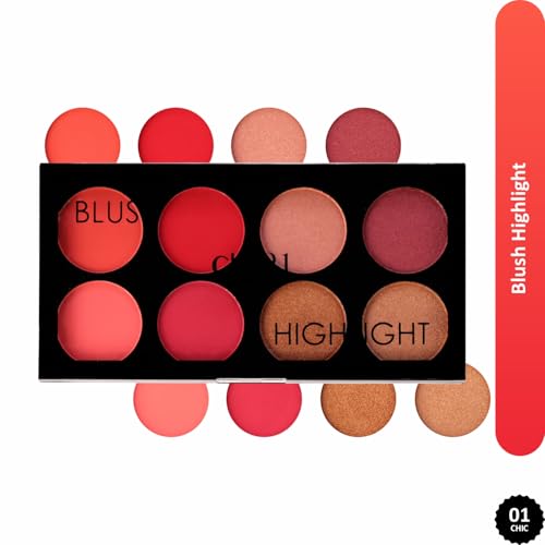 Image of Glam21 Blush & Highlighter Palette|Silky Smooth Pigments for Long-Lasting Shimmer Glow | Buildable Radiance | Lightweight & Blendable Formula | Suitable for All Indian Skin Tones | 21.5 gm - Chic -01
