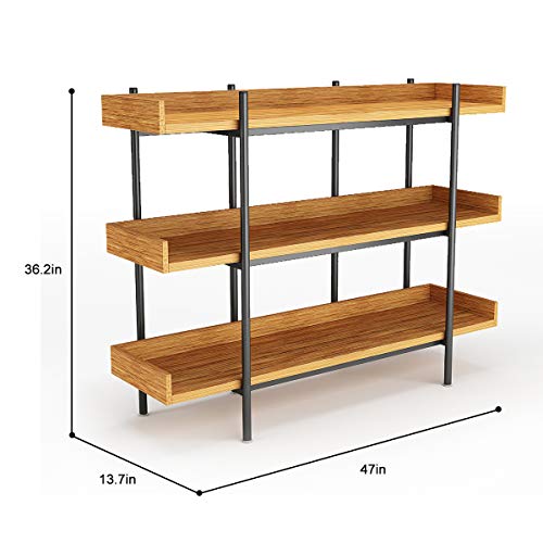 DEWEL Industrial Bookshelf Open Bookcase Storage Rack Metal and Wood Bookcase 36.2\'\' Bookcase Furniture Standing Storage Shelf Units for Home Office - Thumbnail 6
