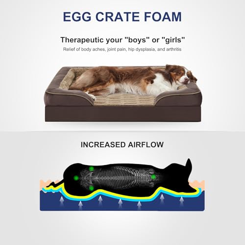 Image of FURTIME Orthopedic Dog Bed for Extra Large Dogs - XL Plus Washable Dog Sofa Beds, Supportive Foam Pet Couch Bed with Removable Washable Cover, Waterproof Lining and Nonskid Bottom, Khaki