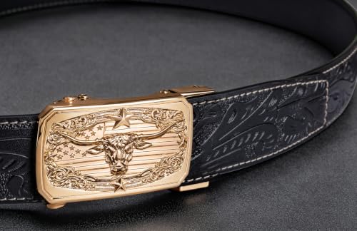 Image of Dubulle Mens Ratchet Belt Gold Click Buckle Adjustable Leather Belts