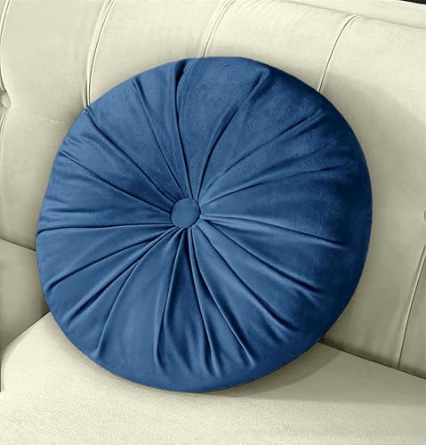 Image of Hand Made Decorative Velvet Round Shape Cushions | Throw Pillows - Pack of 1 (Blue)