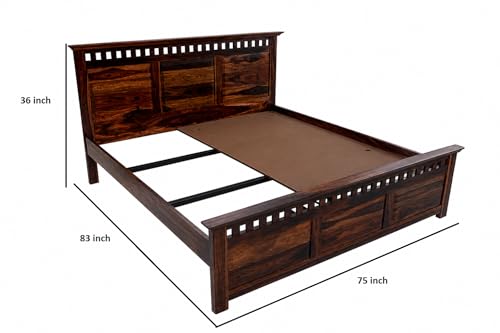 Image of Solid Sheesham Wood King Size Double Bed Without Storage, Solid Wooden Cot Furniture for Living Room Bedroom, Double Bed, Bed, Bed for Bedroom, Solid Wood Bed - (Walnut Finish)