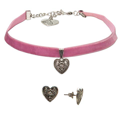 Preisvergleich Produktbild Alpenflüstern Trachtenschmuck-Set Trachten-Samt-Kropfband und Ohrstecker Trachtenherz - Damen-Trachten-Schmuck, Trachtenset Trachtenkette und Trachten-Ohrringe rosa-rosé SET042