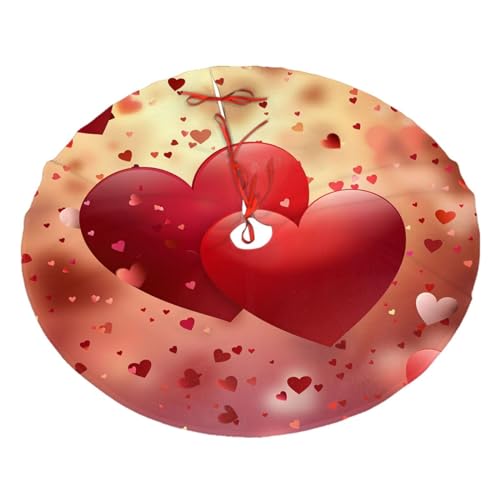 Dewoofly Happy Valentine's Day Love Red Pink Glitter Love Floral Tree Skirts Xmas Ornaments, Red Heart Tree Mat for Christmas Party Holiday All Occasions 30