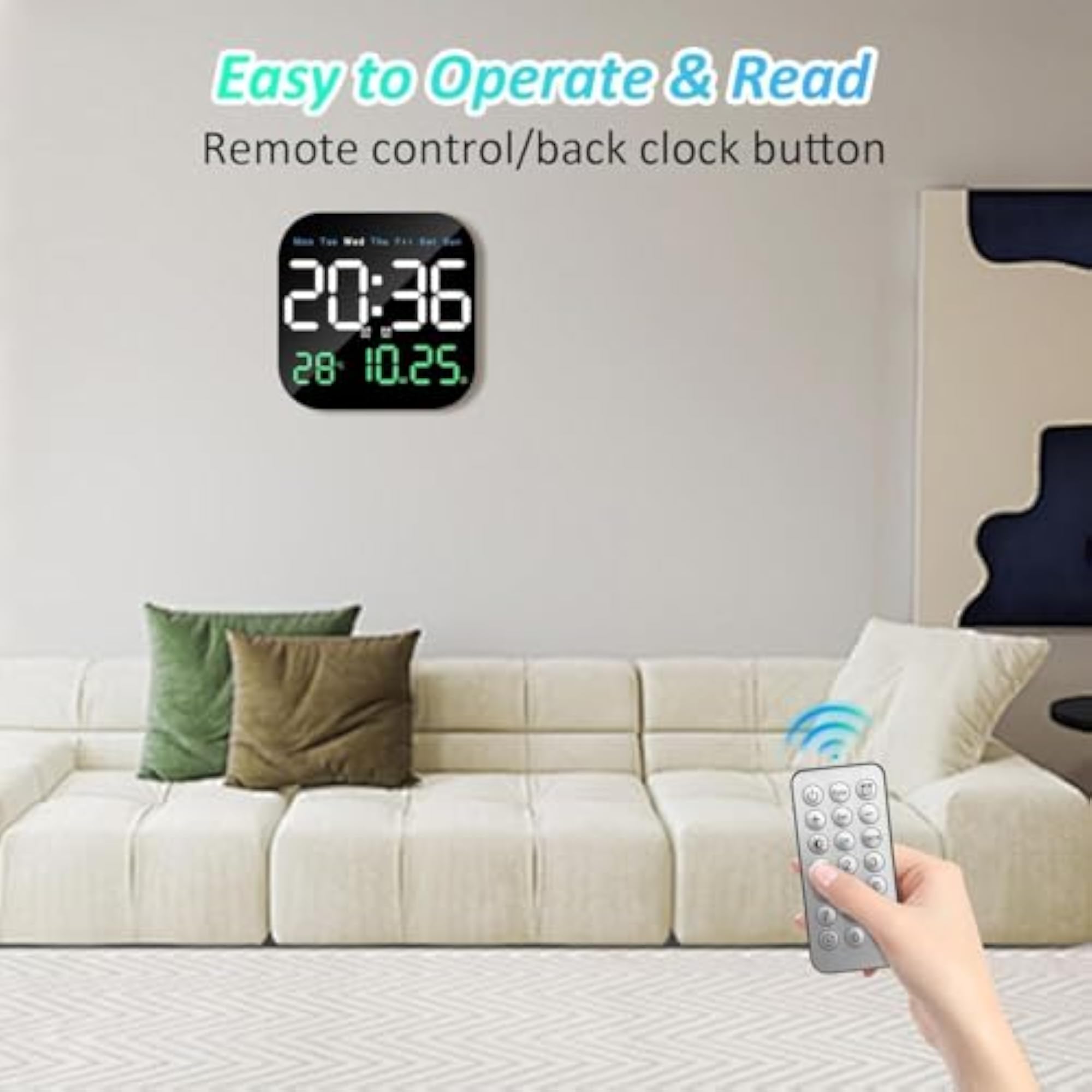 Digital Wall Clock 10.6 Inch LED Display for Living Room