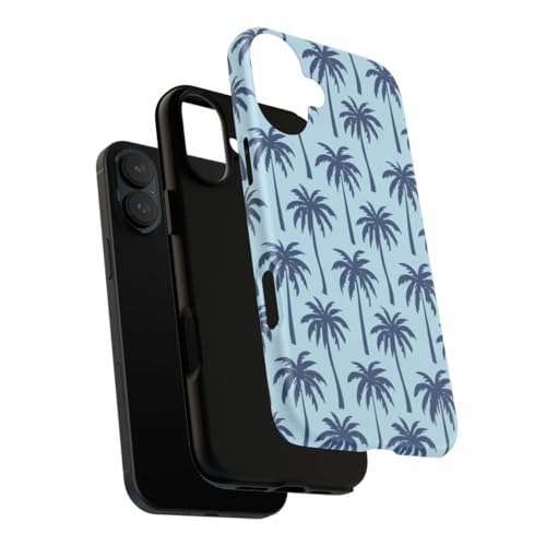 Coque iPhone 16 Plus rigide mate motif palmier bleu finition luxe - 3