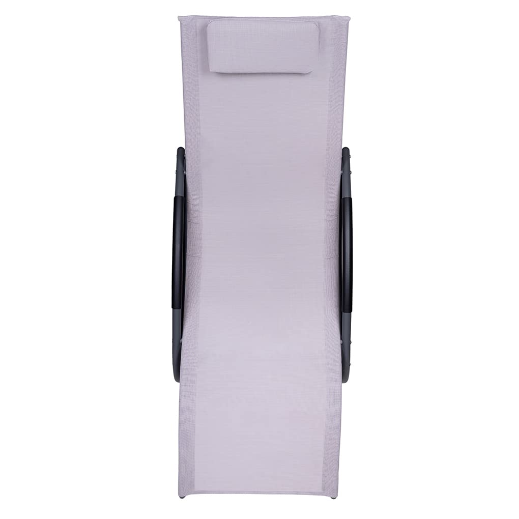 Hortan Lettino Sdraio Prendisole Con Struttura A Dondolo, Seduta Ergonomica, Cuscino Poggiatesta, Telaio In Acciaio E Sacca Portaoggetti Per Arredo Esterno, Giardino, Terrazzo e Piscina