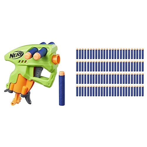 Image of Nerf N-Strike Nano Fire, Green with 100 Extra Elite Darts Pack, Ages 8 and Up