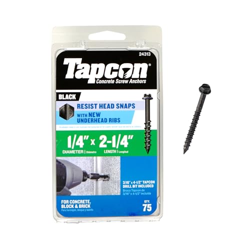Ancrages à béton Tapcon tête hexagonale noire 6.35x6.35mm