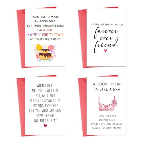 Tarjeta de cumpleaños para mejor amiga, 12,5 x 17,6 cm, multiestilos de tarjeta de cumpleaños con sobre rojo, tarjetas de cumpleaños perfectas para mujeres y niñas, regalos de cumpleaños para mejores