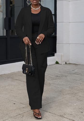 Tcremisa Womens 2 Piece Business Suits Casual Double Breasted Blazer and High Waist Pants Suit Set Office Work Outfits2