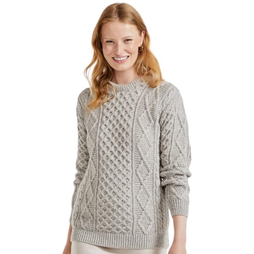 Aran Woollen Eireann Mens Irish Cable Knit Sweater, 100% Super Soft Merino Wool, Made in Ireland,Eireann, Oatmeal, Large