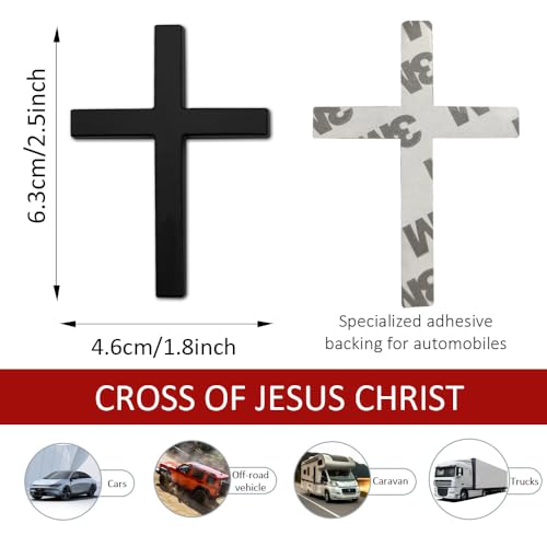 Image of 2PCS Metal Jesus Christ Cross Badge Stickers, Cross Decal, 2.5 inchx1.8 inch 3D Jesus Christ Car Emblem Badge Decal, Self Adhesive Scratch Covering Metal Emblem Decals Fit Car Body Fender Tail (Black+Red)
