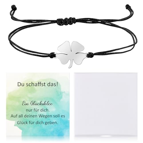 Otuuz Vierblättriges Kleeblatt Armband Glücksarmband mit Grußkarte und Geschenkbox Glücksbringer Armband Kleeblatt Armkette Freundschaftsarmband Muttertagsgeschenk Prüfung Glücksbringer für Damen