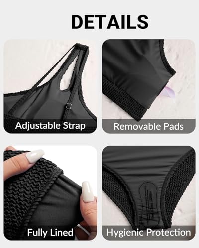 High Waisted Ribbed Bikini Swimsuit - Women Two Piece Bathing Suit One Shoulder Swimwear 20254