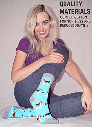 Women's Premium Comfort Animal Socks (Beagle Socks Blue)2