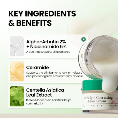 Image of AXIS-Y Dark Spot Correcting Glow Cream - Brightening Moisturizer for Face with 2% Alpha Arbutin, 5% Niacinamide & Ceramides - Hydrating Korean Skincare for Dark Spots & Uneven Tone (1.69 fl. oz.)
