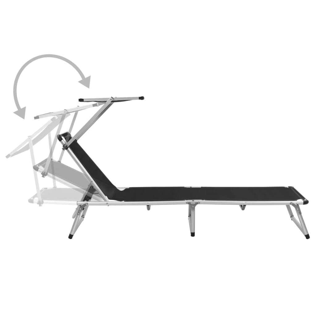 Klappbare Sonnenliege Gartenliege mit Dach, 2er Set aus Aluminium und Textilene, verstellbare Rückenlehne, 186 x 58 x 75 bis 105 cm, für Terrasse Balkon Pool Strand Outdoor