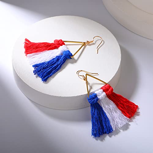 Poptopping Red White Blue Tassel Earrings Independence Day Earrings Patriotic Earrings For Women 4Th Of July Earrings For Teen Girls #TOP2