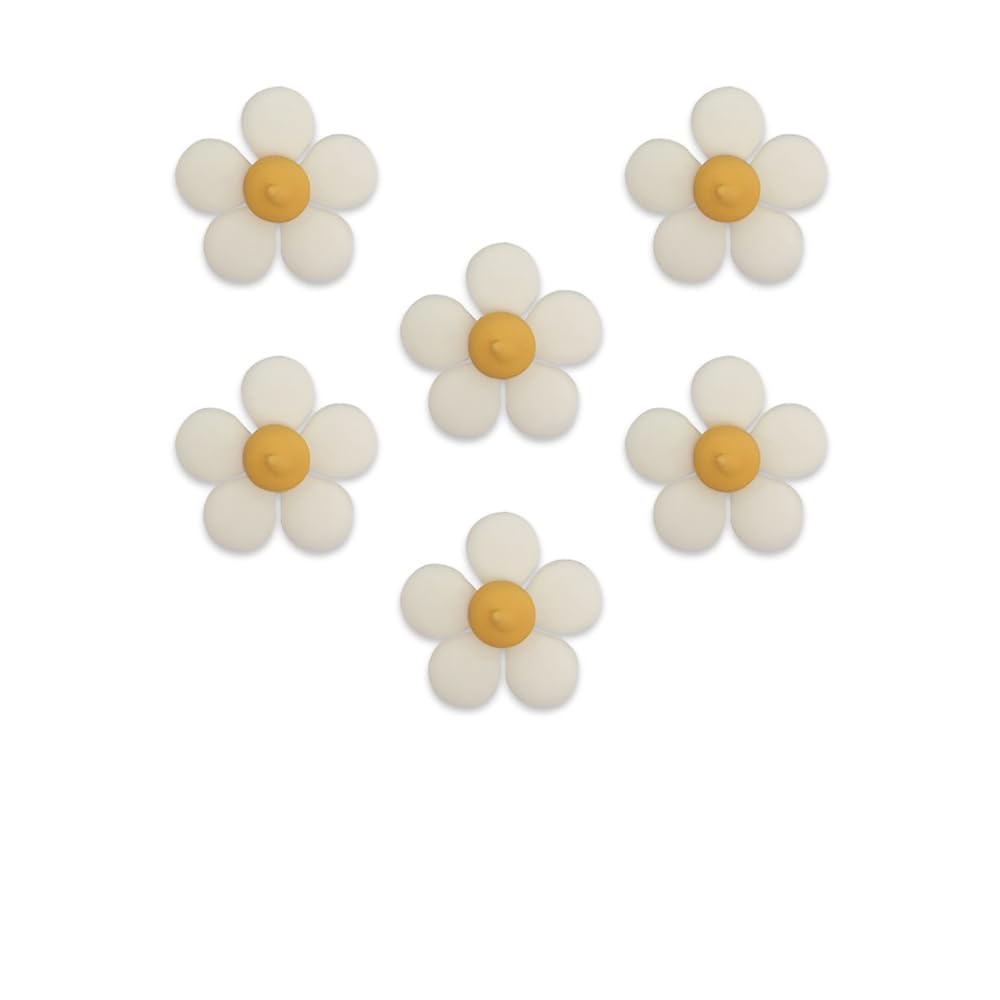 White Daisy Summer Floral Edible Cake Decorations, Handcrafted Flower Cake Toppers, Edible Fondant Icing Sugar Cupcake Toppers, 3cm, Pack of 6, SF625