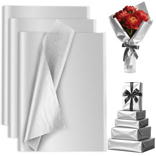 60 Sheets Silver Tissue Paper Bulk PLULON Gift Wrapping Tissue Paper for Packaging 14 x 20 Inch Art Crafts for Gift Bags Decorative Floral Wedding Birthday Party Decor