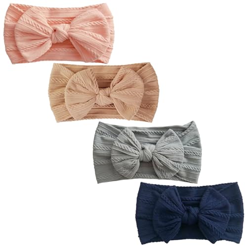 Image of Generic 4 Pcs Baby Headbands Soft Stretchy Nylon Hair Bands with Bows for Newborn Infant Toddler Kids